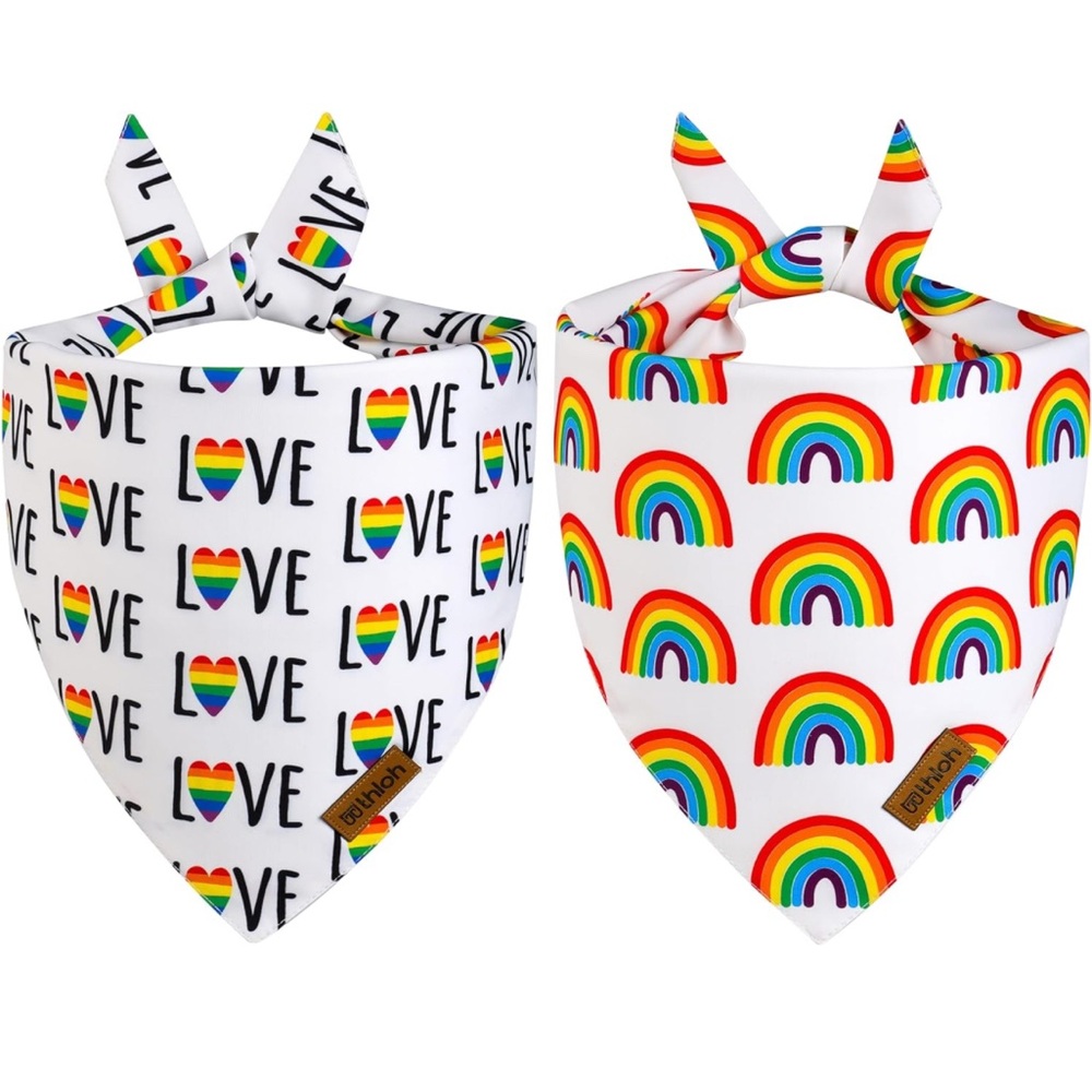Rainbow Dog Bandanas - 2 Pack Reversible LGBT+ Pet Scarf Pride Bandana M/L